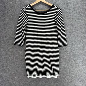 Express Dress Women M Medium Black Striped Sheath Midi 3/4 Sleeve Lined Casual